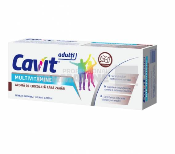 Cavit Adulti Multivitamine fara zahar cu aroma de ciocolata 20 tablete masticabile