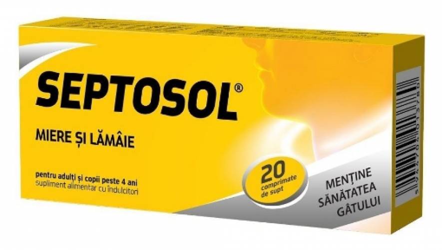 Herbaflu Septosol cu miere si lamaie - 20 comprimate de supt Biofarm