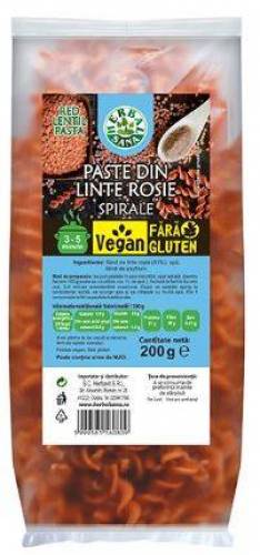PASTE SPIRALE din LINTE ROSIE FARA GLUTEN 200g - HERBAVIT