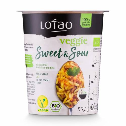 Orez cu jackfruit si sos dulce-acrisor instant, eco-bio, 55 g, Lotao