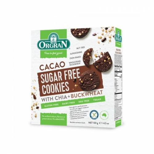 ORGRAN Biscuiti fara zahar cu Cacao, Chia si Hrisca, 130g