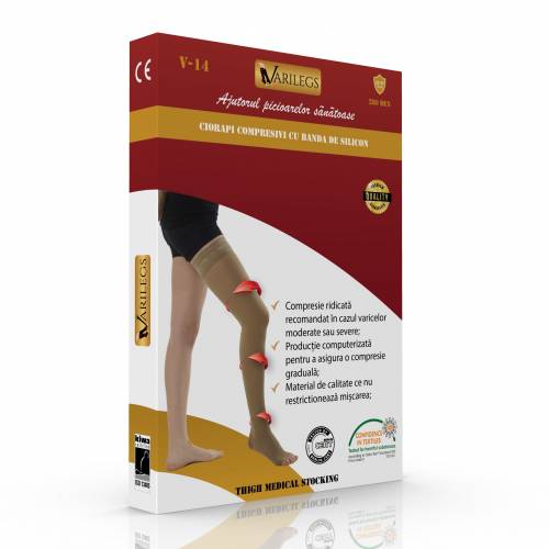 Ciorapi compresivi medicali pana la coapsa Varilegs (22-27 MmHG), bej - L