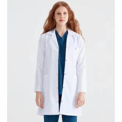Halat medical dama, alb, lung, cu trei buzunare - Dr. Rever Long - L