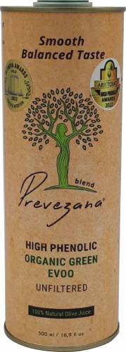 Ulei de masline cu continut mare de fenoli, eco-bio, nefiltrat, gust echilibrat, 500ml - Prevezana Green Olive Oil