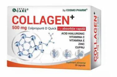 Collagen+ 500mg, sustine sanatatea articulatiilor, piell, parului, oaselor si muschilor, 30cps - Cosmo Pharm