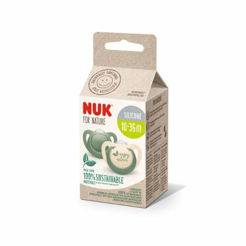 Suzeta din silicon Nature, verde, M3, 18-36 luni, 2 bucati, Nuk