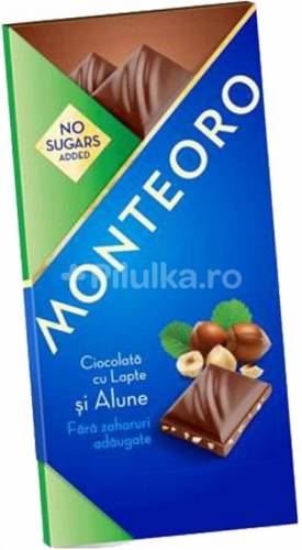 Ciocolata cu lapte si alune fara zahar cu indulcitor 90g, Monteoro