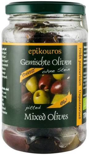 Mix de masline crude, fara samburi, eco-bio, 170g - Epikouros