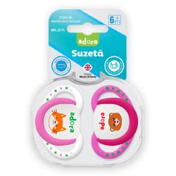 Suzeta din silicon, cu cutie de sterilizare, 0-6 luni, design fata, 2 bucati, Adora