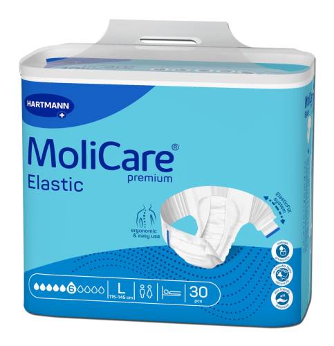 MoliCare Premium Elastic - Scutece adulti cu sistem de prindere cu scai, 6 pic, marime L, set de 30 buc, Hartmann