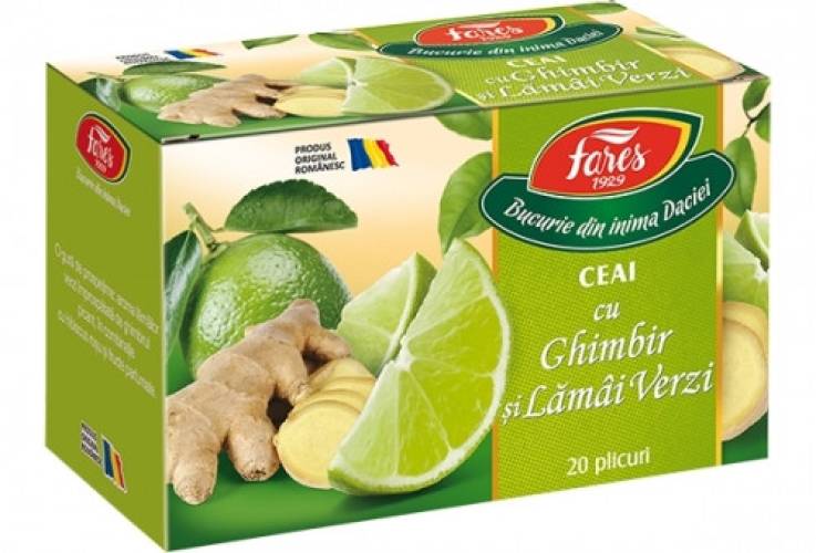 Ceai cu ghimbir si lamai verzi, 20 plicuri, Fares