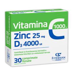Vitamina C 1000 mg + Zinc 25 mg + D3 4000 UI, 30 bucati, Fiterman