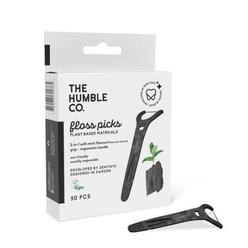 Ata dentara cu maner 2in1 carbune si menta 50buc Humble