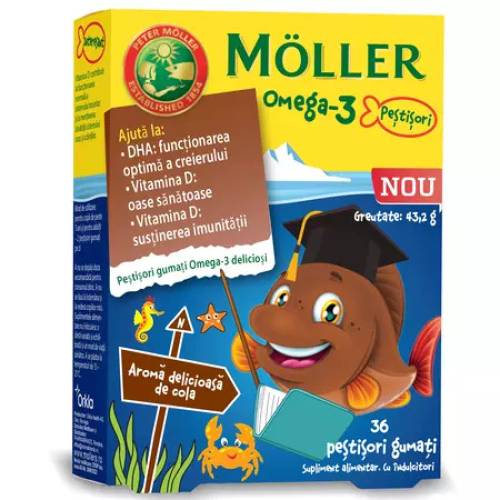 Pestisori gumati cu Omega-3 si aroma cola, 36 jeleuri, MollerS