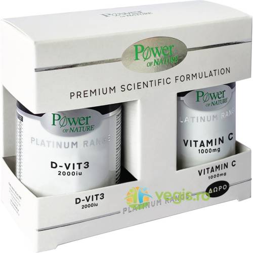 Pachet Vit D3 2000UI, 60cps + Vit C 1000mg, 20cps, Power of Nature