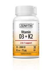 Vitamina D3 2000UI +Vitamina K2 75mcg, 30 capsule, Zenyth