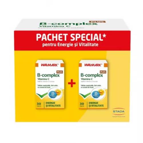 Pachet B complex Plus Vitamina C, aromă de fructe, 30 capsule + 30 capsule, Walmark