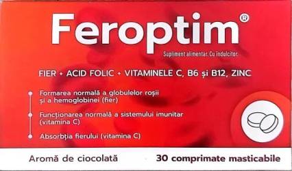 Feroptim aroma ciocolata, 30 comprimate masticabile, Zdrovit