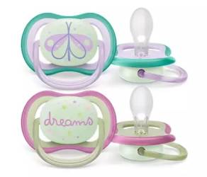 AVENT Suzeta Ultra Air 0-6M fosforescent, 2 bucati SCF376/19