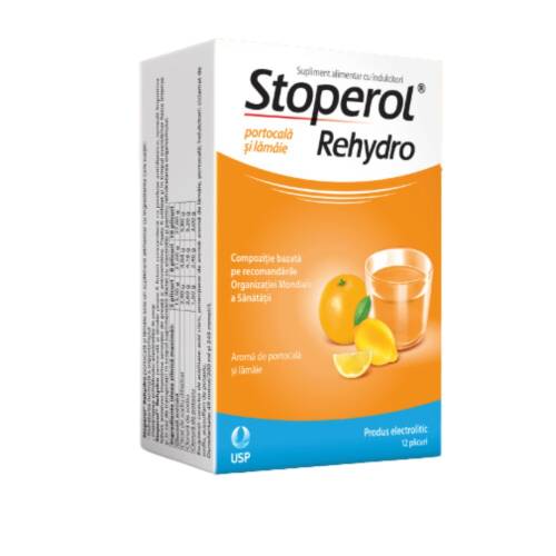 Stoperol Rehydro Portocala Si Lamaie, 12 Plicuri