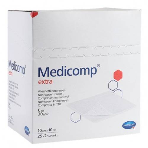 Comprese extra absorbante din material netesut, 7.5x7.5 cm, 25 bucati, Medicomp