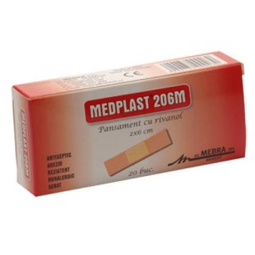 Pansament cu rivanol, 2x6 cm, 20 bucati, Medplast