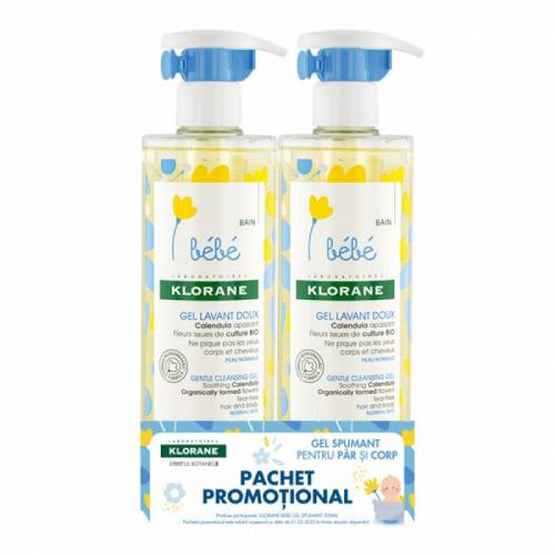 Klorane Bebe Pachet Promotional Gel Spumant pentru par si corp 2 x 500 ml