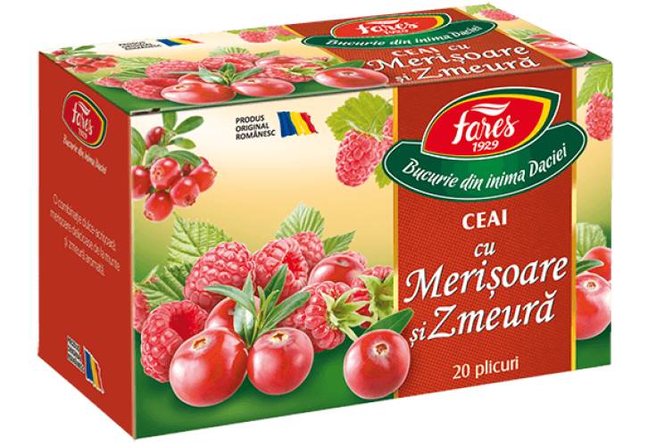 Ceai cu merisoare si zmeura Aromfruct, 20 plicuri, Fares