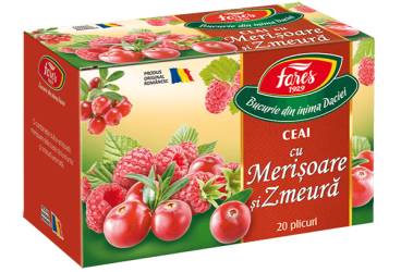 Ceai cu merisoare si zmeura Aromfruct, 20 plicuri, Fares