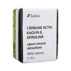 Sapun natural detoxifiant cu carbune activ + kaolin si spirulina, 130g, Sabio