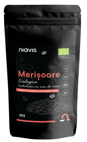 Merisoare ecologice indulcite cu suc de mere, 125g, Niavis