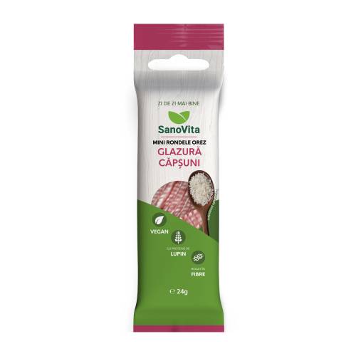 Mini rondele din orez cu glazura de capsuni, 24g, SanoVita