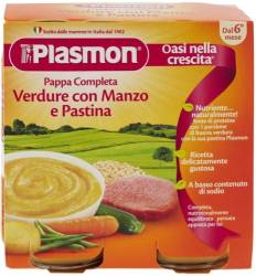 Meniu complet cu vita, legume si paste 6 luni+, 2 x 190g, Plasmon