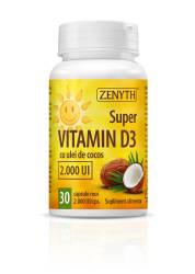 Super Vitamina D3 cu ulei de cocos, 30 capsule, Zenyth