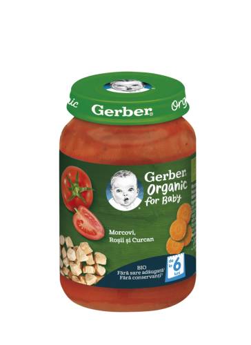 Morcovi cu rosii si curcan +6 luni, 190g, Gerber