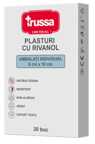 Trussa Plasturi cu rivanol 6x10cm, 20 bucati