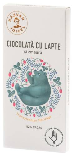 Ciocolata 54% cacao cu lapte si zmeura, 80g, Razvan Idicel
