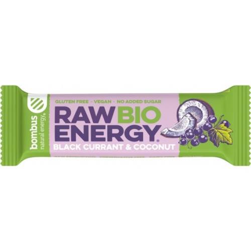 Baton energizant bio cu coacaze negre si nuca de cocos Raw Energy, 50g, Bombus