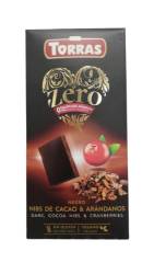 Ciocolata neagra cu merisoare fara zahar si gluten 52% cacao Zero, 125g, Torras