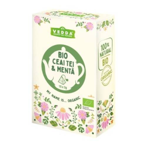 Ceai de tei cu menta, 15 plicuri, Vedda