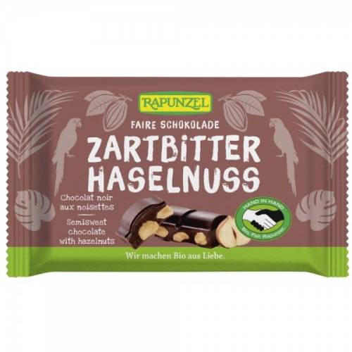 Ciocolata amaruie bio cu 60% cacao si alune intregi, 100g, Rapunzel