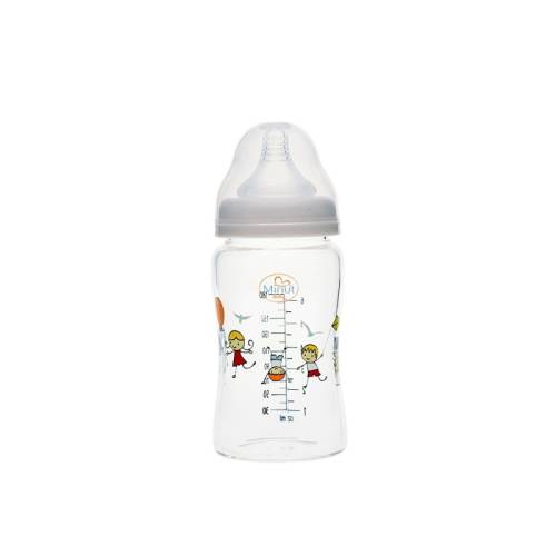 Biberon din sticla borosilicat cu gat larg 0 luni+ Baby, 180ml, Minut
