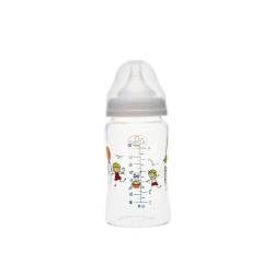 Biberon din sticla borosilicat cu gat larg 0 luni+ Baby, 180ml, Minut