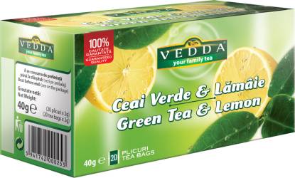 Ceai verde cu lamaie, 20 plicuri, Vadda
