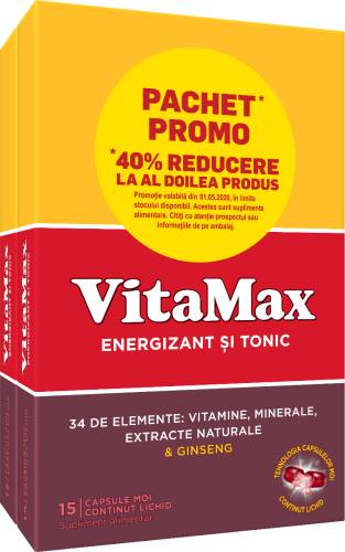 Pachet Vitamax 1 + 40% reducere la al doilea produs, 2 x 15 capsule, Perrigo