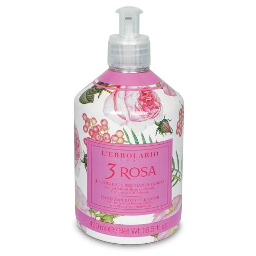 L'Erbolario Gel de dus pentru maini si corp 3 Rosa Editie Limitata 059, 490ml