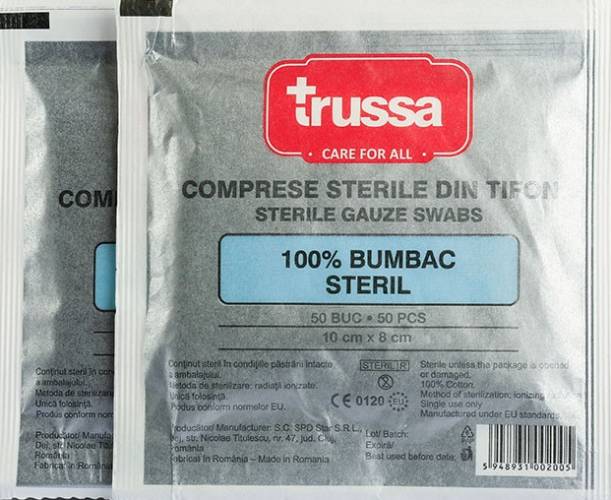 Trussa Comprese sterile taiate 10 x 8cm, 50 bucati