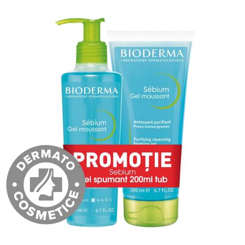 Pachet Sebium Gel spumant, 2x200ml, Bioderma