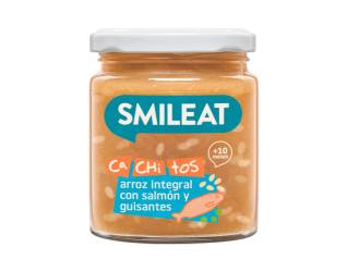 Mancare din somon cu mazare si orez integral +10 luni Bio, 230g, Smileat