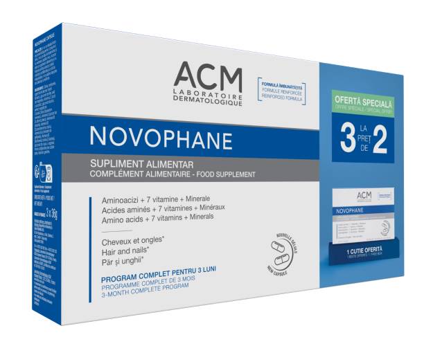 Pachet 3 la pret de 2 pentru unghii si par Novophane, 3 x 60 capsule, ACM